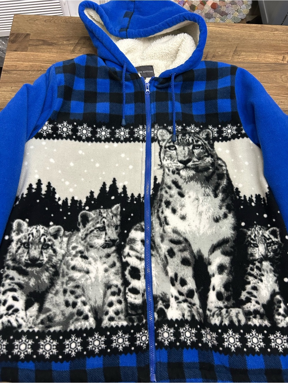 Vintage 90s Y2K Classic Editions Snow Leopard Fleece Zip Hoodie Size Large